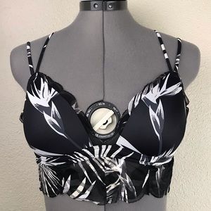 Black Floral & Lace Bandeau Wireless Push Up Bra S